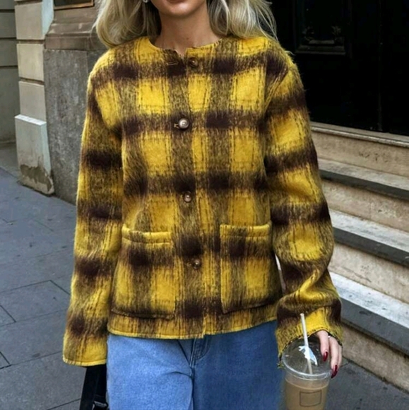 Women's Casual Plaid Double Pocket Woolen Coat, Autumn/Winter - Picture 1 of 5